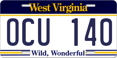 WV license plate OCU140