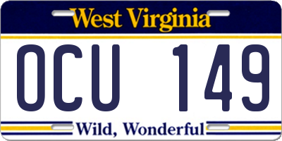 WV license plate OCU149