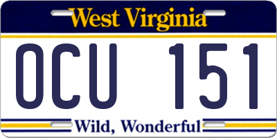 WV license plate OCU151