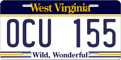 WV license plate OCU155