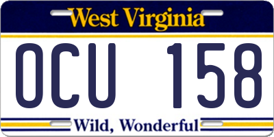 WV license plate OCU158