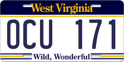 WV license plate OCU171