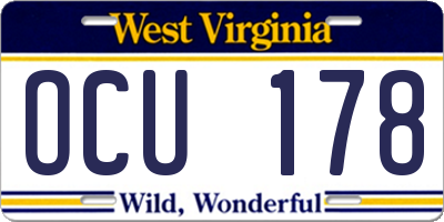 WV license plate OCU178