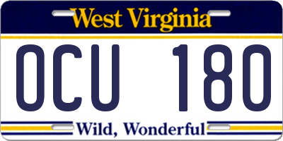 WV license plate OCU180