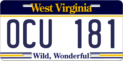 WV license plate OCU181