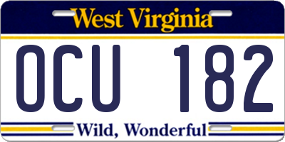 WV license plate OCU182