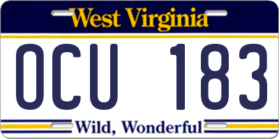 WV license plate OCU183