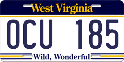 WV license plate OCU185
