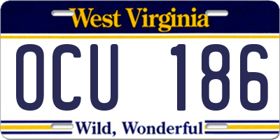WV license plate OCU186