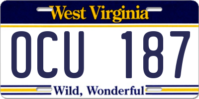 WV license plate OCU187