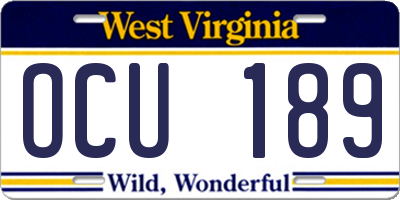 WV license plate OCU189