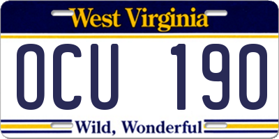 WV license plate OCU190