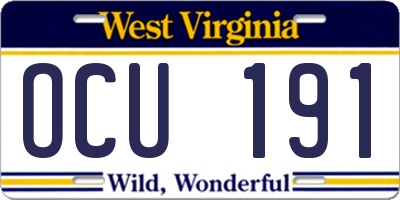 WV license plate OCU191