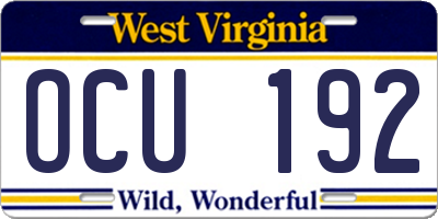 WV license plate OCU192