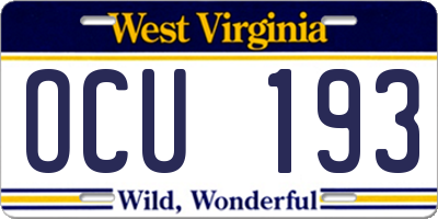 WV license plate OCU193