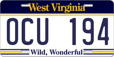 WV license plate OCU194