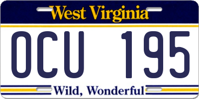 WV license plate OCU195