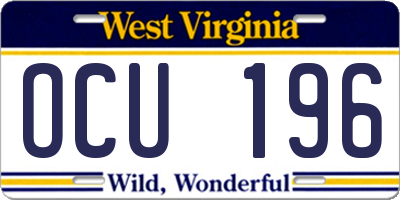 WV license plate OCU196