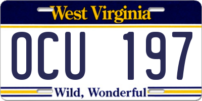 WV license plate OCU197