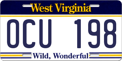 WV license plate OCU198