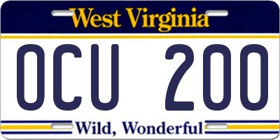 WV license plate OCU200
