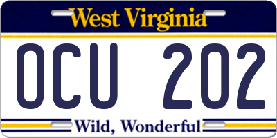 WV license plate OCU202
