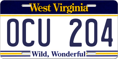 WV license plate OCU204