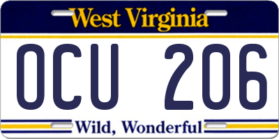 WV license plate OCU206