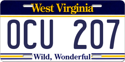 WV license plate OCU207