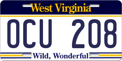 WV license plate OCU208