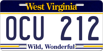 WV license plate OCU212