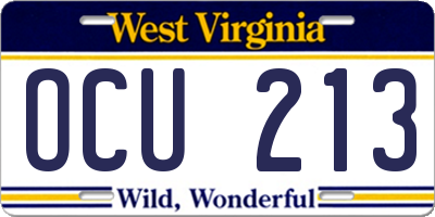 WV license plate OCU213