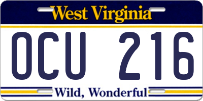 WV license plate OCU216