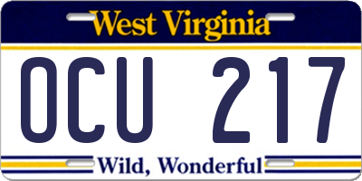 WV license plate OCU217