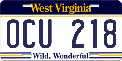 WV license plate OCU218