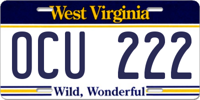 WV license plate OCU222