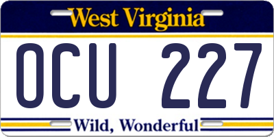 WV license plate OCU227