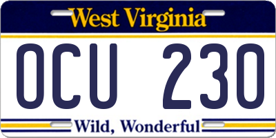 WV license plate OCU230