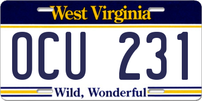 WV license plate OCU231
