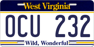 WV license plate OCU232
