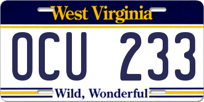 WV license plate OCU233