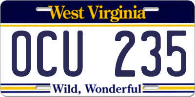 WV license plate OCU235