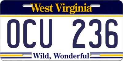 WV license plate OCU236