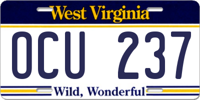 WV license plate OCU237