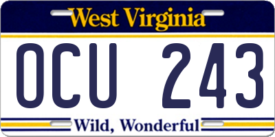 WV license plate OCU243
