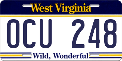 WV license plate OCU248