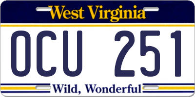WV license plate OCU251