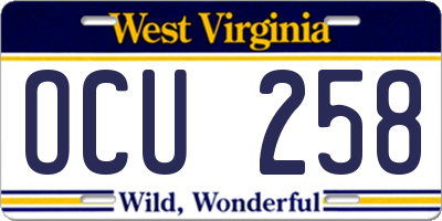 WV license plate OCU258