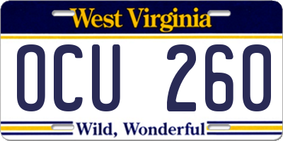 WV license plate OCU260