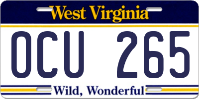 WV license plate OCU265